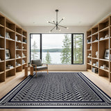 Bold Black White Geometric Labyrinth Area Rug