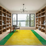 Distressed Yellow Green Border Area Rug