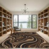 Abstract Area Brown and Tan Brown Swirl Abstract Area Rug