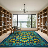 Teal Gold Mandala Persian Area Rug