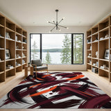 Maroon Orange Brush Stroke Abstract Area Rug