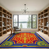 Red Persian Medallion Rug with Blue Border