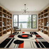 Vinyl Record Player Geometric Area Rug