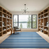 Navy Blue and White Striped Coastal Rug