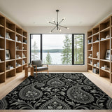 Elegant Black Silver Paisley Area Rug