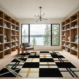 Beige Black Geometric Grid Area Rug