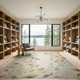 Cream Magnolia Floral Vintage Area Rug