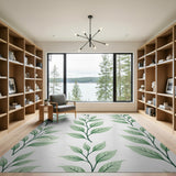 Green Mint Green Leaves Pattern Area Rug