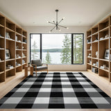 Black and White Rustic Farmhouse Black White Buffalo Check Plaid Area Rug