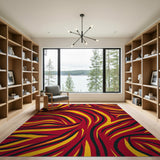 Bold Red Black Yellow Wavy Stripe Area Rug