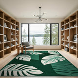 Green Monstera Leaf Geometric Area Rug