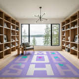 Purple Geometric Letter Rug with Leaves Pink Flower