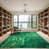 Geometric Modern Emerald Wave Abstract Area Rug
