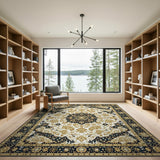 Navy Ivory Gold Medallion Persian Area Rug