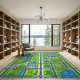 Cartoon City Map Area Rug - Vibrant Top-Down View