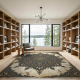 Ornate Navy Gold Persian Mandala Area Rug