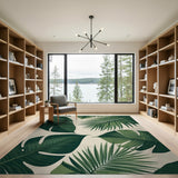 Distressed Green Monstera Palm Leaf Area Rug