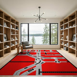 Red Geometric City Roads Area Rug