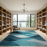 Blue and Teal Teal Blue Wave Geometric Area Rug
