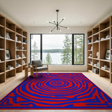 Hypnotic Red Blue Spiral Maze Rug