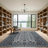 Grey Traditional Persian Area Rug with Intricate Borders