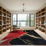 ODIKA Red and Black Marble Modern Washable Area Rug - Low Pile & Non-Slip