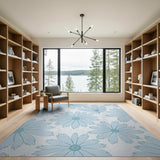 Light Blue Chamomile Line Art Area Rug
