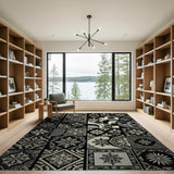 Black White Ornate Tile Mosaic Rug