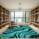 Teal Black Wavy Abstract Area Rug