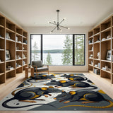 Whimsical Black Rats Geometric Area Rug
