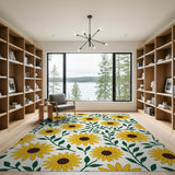 Yellow Vibrant Sunflower Floral Area Rug