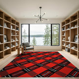 Red Bold Red Black Geometric Plaid Area Rug
