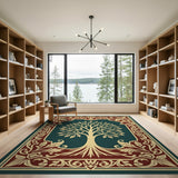 Ornate Tree of Life Area Rug in Emerald Green