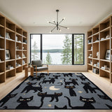 Whimsical Black Cats Stars Moon Area Rug