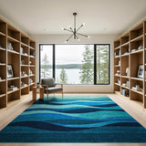 Layered Teal Blue Wave Area Rug