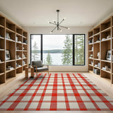 Red Rustic Farmhouse Classic Red Gingham Check Area Rug