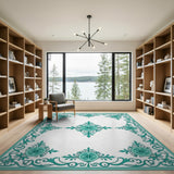 Blue and Teal Ornate Teal Floral Medallion Rug