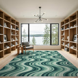 Abstract Area Wavy Teal Wavy Abstract Area Rug