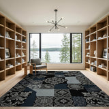 Black Damask Patchwork Area Rug