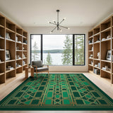 Emerald Green Gold Geometric Lattice Area Rug