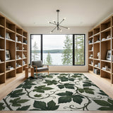 Lush Green Grape Vine Leaf Area Rug