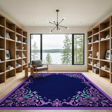 Navy Ornate Floral Border Area Rug