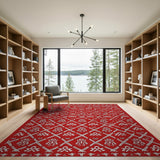 Red Heritage Tribal Area Rug with Ancient Symbols