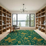 Golden Butterfly Floral Emerald Green Area Rug
