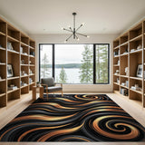 Golden Swirl Black Marble Abstract Rug