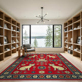 Whimsical White Cats Daisies Red Area Rug