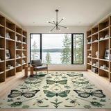 Green Emerald Butterfly Garden Area Rug