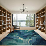 Teal Blue Abstract Wave Abstract Area Area Rug