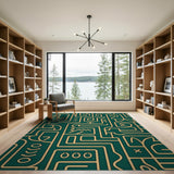 Teal Geometric Maze Linework Area Rug