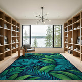 Lush Green Pixel Jungle Leaves Area Rug